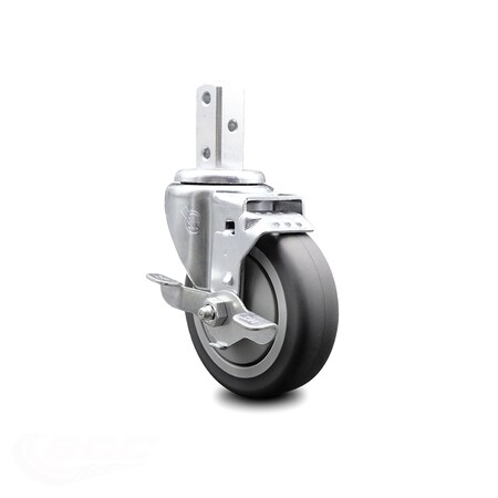 Service Caster 4 Inch Thermoplastic Rubber Wheel Swivel 3/4 Inch Square Stem Caster with Brake SCC-SQ20S414-TPRB-TLB-34